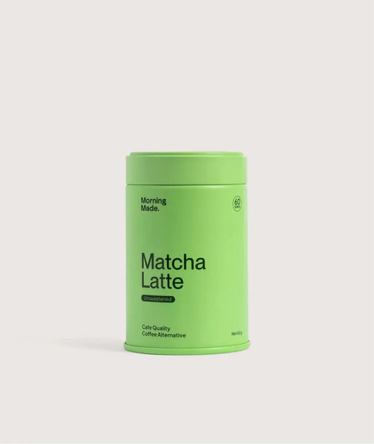 Tin of unsweetened ceremonial grade matcha by Morning Made