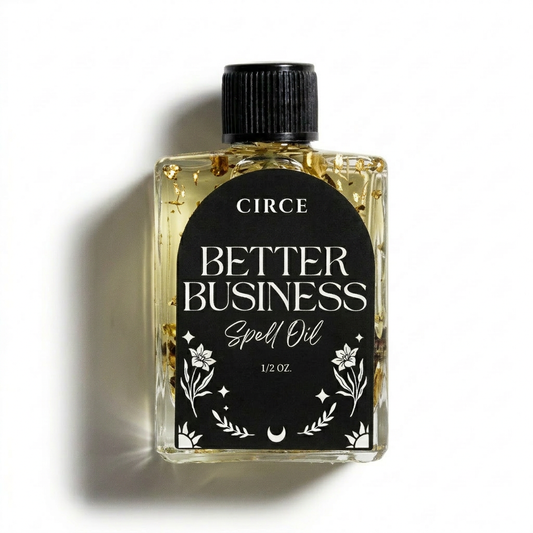 Better Business spell oil in a small twist-top glass bottle