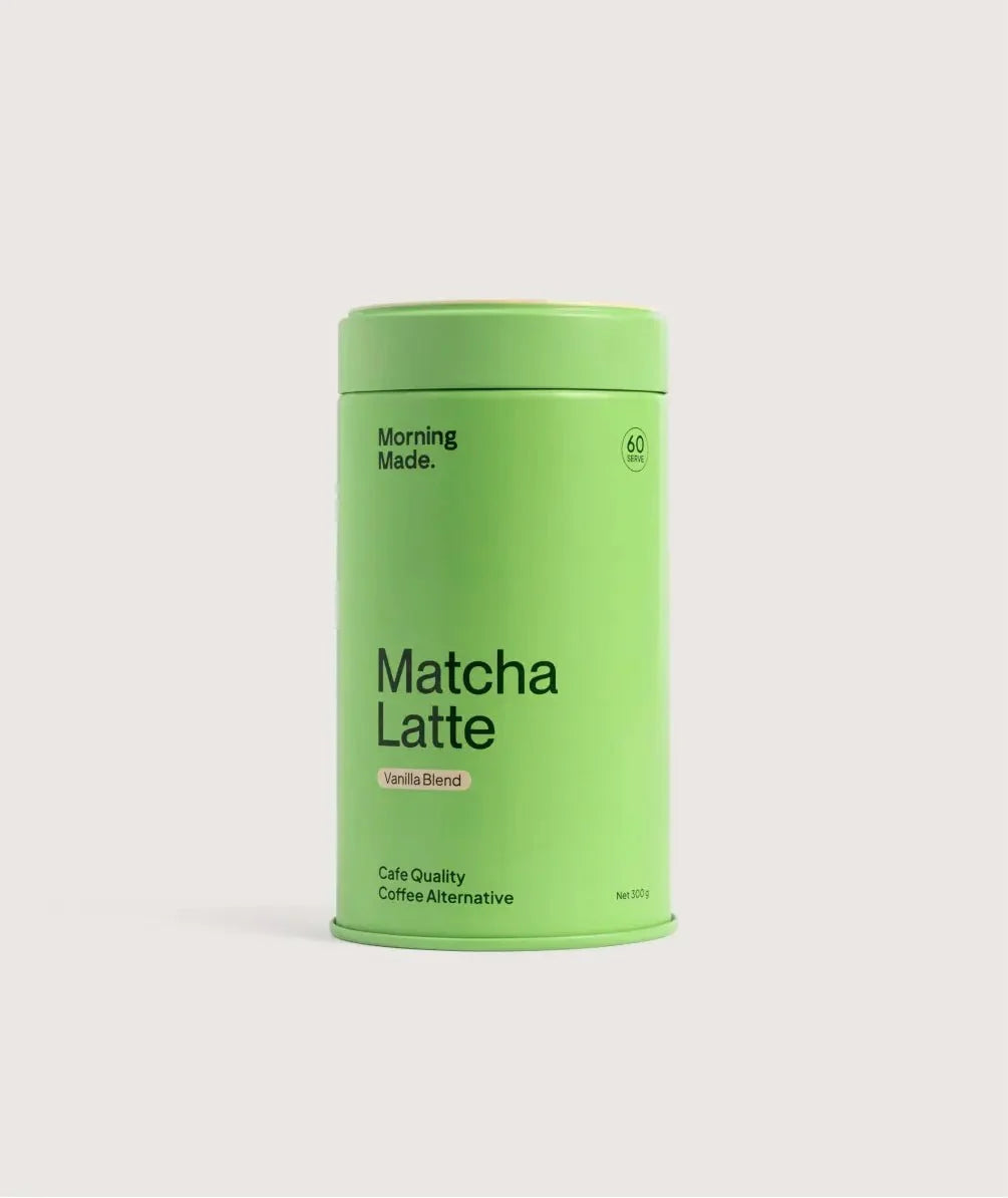Tin of Vanilla Matcha Latte blend by Morning Made