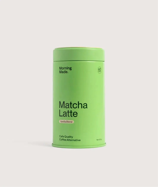 Tin of Vanilla Matcha Latte blend by Morning Made